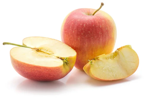 苹果集合 艾芙琳品种 被隔绝在白色背景一整体一个半一切片 Compositio — 图库照片