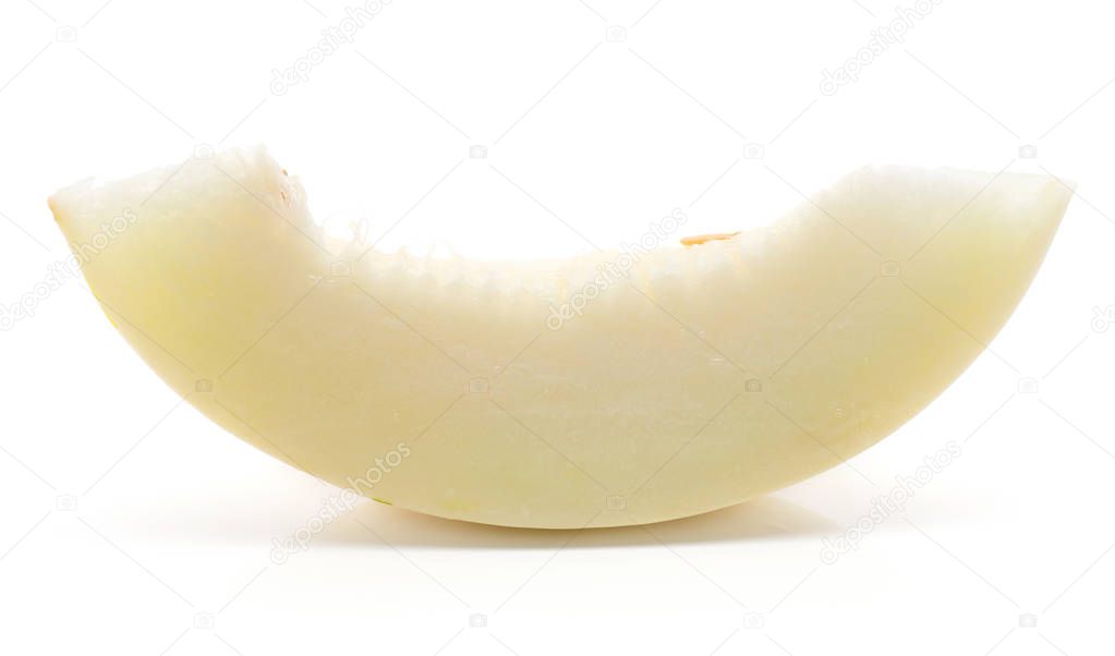 One melon slice (Piel de Sapo, Honeydew) isolated on white backgroun