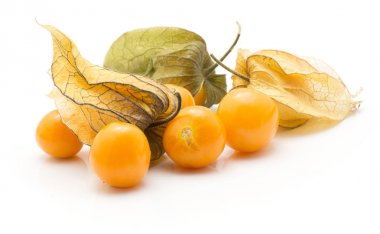 Physalis meyveleri izole üzerinde beyaz adam yığını