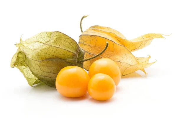 Physalis Stack Isolated White Background Three Orange Berries Two Hus — Stock Photo, Image