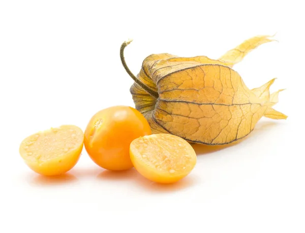 Physalis Stack Isolated White Background One Husk One Orange Berry — Stock Photo, Image