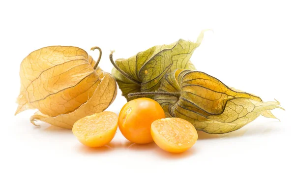 Physalis Stack Isolated White Background Three Husk One Orange Berry — Stock Photo, Image