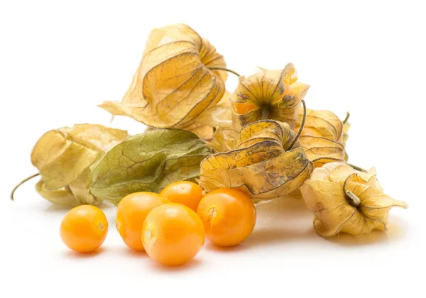 Physalis Berries Stack Isolated White Background Lot Husk Five Orang — Stock Photo, Image