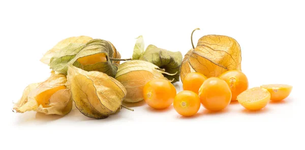 Physalis Berries Stack Isolated White Background Many Husk Lot Orange — Stock Photo, Image