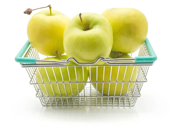 Jablka Smeralda Odrůda Košíku Izolovaných Bílém Pozadí Zelenožlutá Blus — Stock fotografie