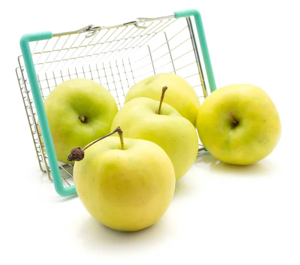 Jablka Smeralda Odrůda Nákupního Košíku Izolovaných Bílém Pozadí Zelené Yello — Stock fotografie
