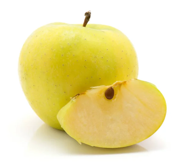 Ein Apfel Sorte Smeralda Mit Einer Saftigen Scheibe Auf Weißem — Stockfoto