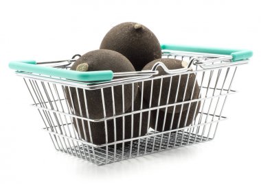 Black radish in a shopping basket isolated on white background clipart