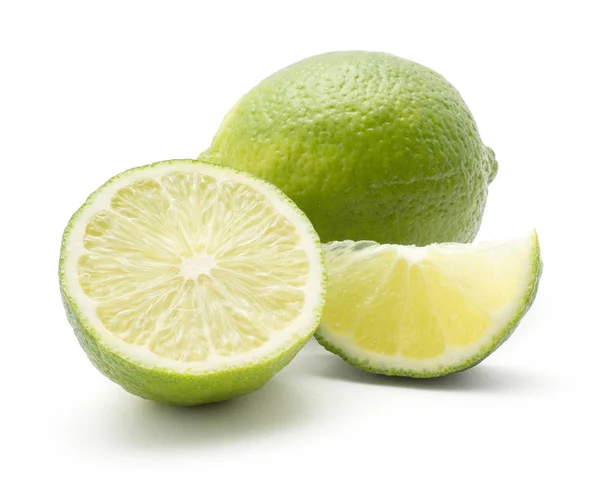 Lime Set Één Hele Halve Segment Geïsoleerd Een Witte Pagina — Stockfoto