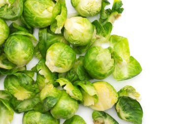 Ayrılmış yaprak üstten görünüm üzerinde beyaz adam izole ile başkanları haşlanmış Brüksel lahanası