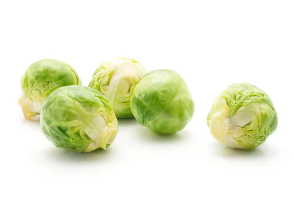 Boiled Brussels Sprout Five Heads Isolated White Backgroun — Stock Photo, Image