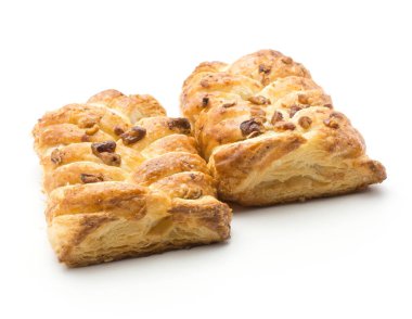 Pekan somun ve reçel insid beyaz zemin üzerine izole çift büküm ekmek