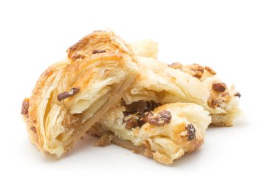 Dört adet ve pekan somun ile yığın üzerinde beyaz adam izole içinde reçel büküm ekmek dilimlenmiş