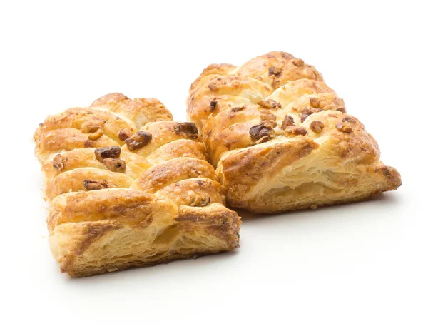 Pekan somun ve reçel insid beyaz zemin üzerine izole çift büküm ekmek