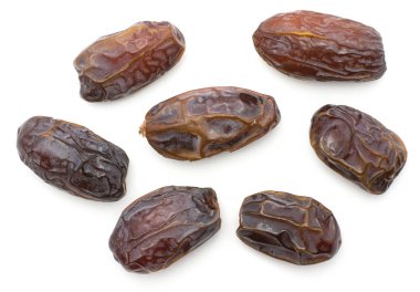 Tarihi meyve Medjool çeşitli üst üzerinde izole beyaz adam göster