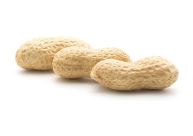 Beyaz arka planda üç ro içinde ham izole unshelled fıstık