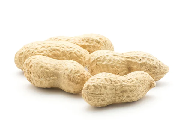 Cinco Amendoins Descascados Isolados Backgroun Branco — Fotografia de Stock