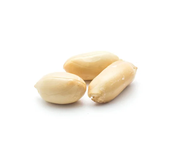 Three Shelled Peanuts Raw Husk Isolated White Backgroun — Stock Photo, Image