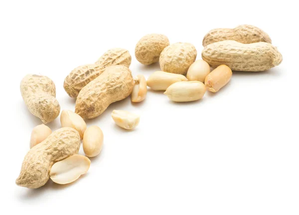 Amendoins Crus Isolados Sobre Fundo Branco Sem Casca Sem Casca — Fotografia de Stock