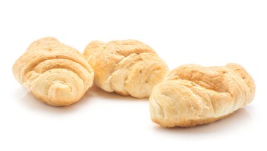 Üç pişmiş kruvasanlar veya beyaz adam izole cornetto