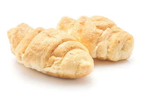 Dva Upečené Croissanty Nebo Cornetto Izolovaných Bílém Poza — Stock fotografie