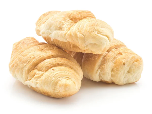 Drie Gebakken Croissants Stack Cornetto Geïsoleerd Een Witte Pagina — Stockfoto