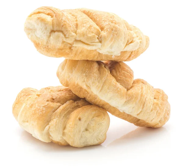 Tres Croissants Doblados Cornetto Aislados Sobre Fondo Blanco —  Fotos de Stock