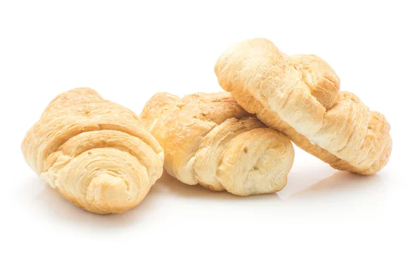 Drie Croissants Cornetto Geïsoleerd Een Witte Pagina — Stockfoto