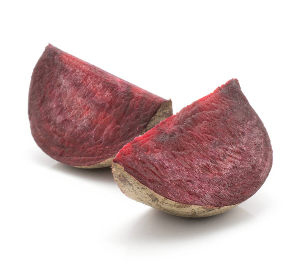 Two beetroot slices (raw red beet) isolated on white backgroun