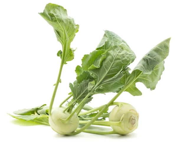 Kohlrabi Kohlrabi Zwei Zwiebeln Mit Frischen Langen Blättern Isoliert Auf — Stockfoto