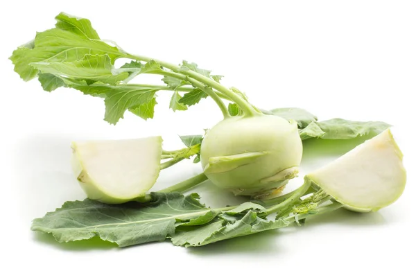 Kohlrabi Kohlrabi Oder Kohlrabi Eine Knolle Zwei Scheiben Geschnittene Viertel — Stockfoto