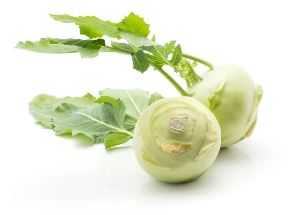 Kohlrabi German Turnip Turnip Cabbage Two Bulbs Fresh Leaves Isolated — Stock Photo, Image