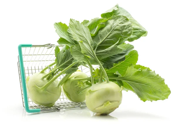 Kohlrabi Nabo Alemão Repolho Nabo Com Folhas Para Fora Cesto — Fotografia de Stock