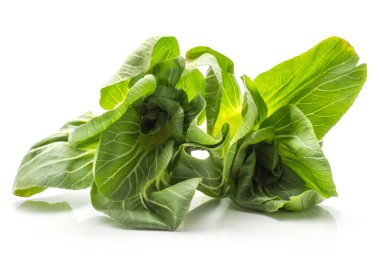 Çin lahanası (Pak choi) iki lahana beyaz arka plan üzerinde taze ra izole flowerlike yeşil yaprakları ile