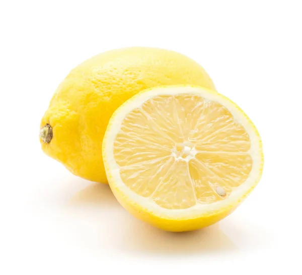 Žlutá Citron Jeden Průřez Který Polovinu Izolovaných Bílém Poza — Stock fotografie