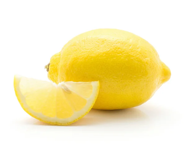 Žlutá Citron Jeden Plátek Izolovaných Bílém Poza — Stock fotografie