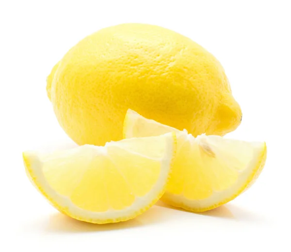 Žlutá Dva Plátky Citronu Osivem Izolovaných Bílém Poza — Stock fotografie