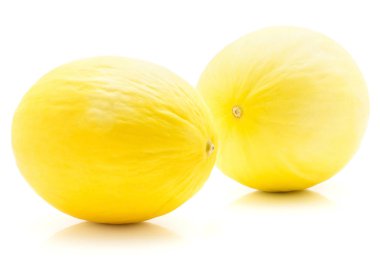 Sarı honeydew kavun beyaz arka plan üzerinde iki whol izole.