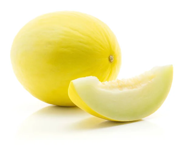 Melon Miellat Jaune Avec Tranche Séparée Isolé Sur Fond Blanc — Photo