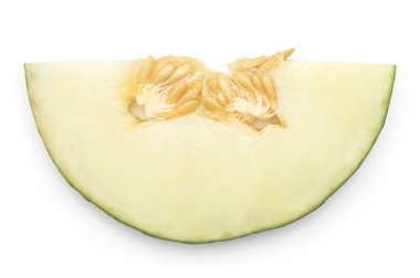 Bir yarıya kavun Piels de Sapo yuvarlak tohum beyaz zemin üzerine izole dilim (Noel Baba Noel çeşitli) Üstten Görünüm