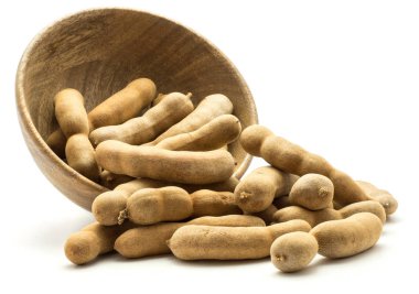 Beyaz adam izole kahverengi ahşap kase Tamarind Hint tarihleri