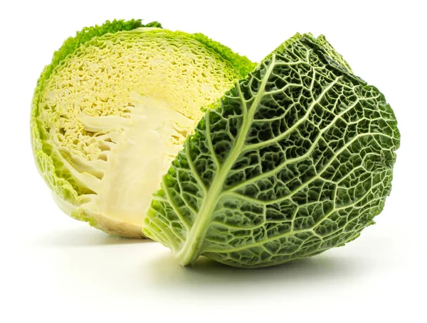 Savoy Cabbage Cut Half Isolated White Background Fresh Green Two — Stock Photo, Image