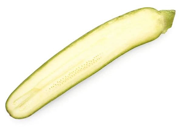 Eine Grüne Zucchini Halb Von Oben Isoliert Auf Weißem Hintergrund — Stockfoto