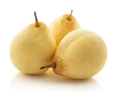 Three Nashi pears (Russet pear) isolated on white background whole yello clipart