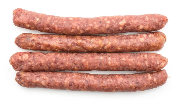 Hungarian Dry Sausages Pepperoni Top View Isolated White Background Four — Stock Photo, Image