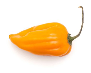 Bir Habanero biber üstten görünüm turuncu acı biber beyaz arka plan üzerinde izole