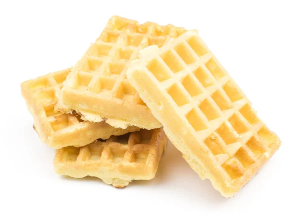 Vier Traditionelle Waffeln Belgisch Isoliert Auf Weißem Hintergrund Süße Zarte — Stockfoto