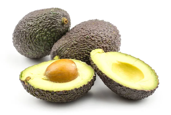 Avocado Set Geïsoleerd Een Witte Achtergrond Twee Rijpe Groene Bruin — Stockfoto