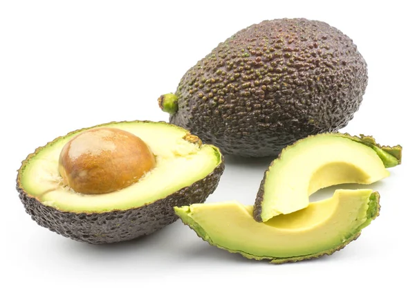 Avocado Stel Één Geheel Twee Vers Gesneden Plakjes Een Helft — Stockfoto