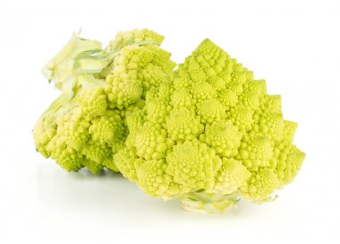 Beyaz adam izole Romanesco karnabahar veya brokoli iki yeşil kafa